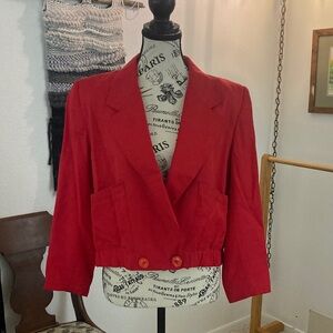 Vintage Red Women's Cropped Blazer Jacket - Weathervane Petites Size Small